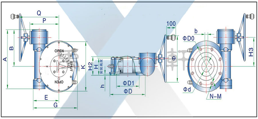 QDX3雙級(jí)不銹鋼蝸輪蝸桿閥門減速機(jī)(圖1)